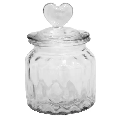 POTE DE VIDRO REDONDO COM TAMPA HERMETICA CORACAO DE VIDRO 620ML