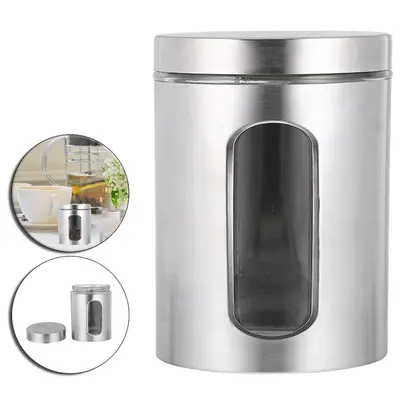 POTE DE VIDRO / INOX REDONDO PARA MANTIMENTOS COM VISOR + TAMPA DE ROSCA 990ML