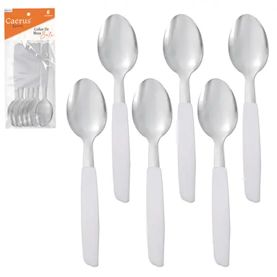 COLHER DE MESA INOX CABO PLASTICO BRANCO BALI COM 6 PECAS 18,5CM