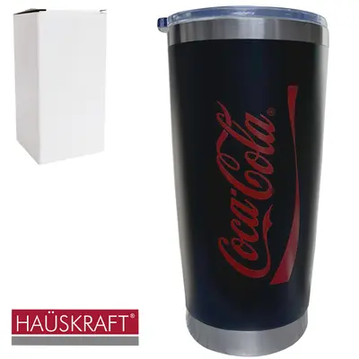 COPO TERMICO DE INOX COM PAREDE DUPLA + TAMPA DE ACRILICO COCA-COLA 500ML