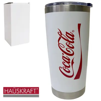 COPO TERMICO DE INOX COM PAREDE DUPLA + TAMPA DE ACRILICO COCA-COLA 500ML
