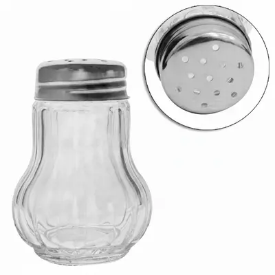 SALEIRO / PIMENTEIRO DE MESA DE VIDRO COM TAMPA DE INOX 70ML