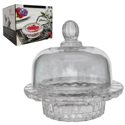 MANTEIGUEIRA DE VIDRO REDONDA COM TAMPA 12X13CM DE Ø