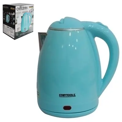 CHALEIRA JARRA ELETRICA DE INOX AZUL BEBE COM BASE REMOVIVEL + ALCA E LED INDICATIVO 1,8L 220V