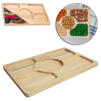 BANDEJA PETISQUEIRA DE MADEIRA RETANGULAR COM 5 DIVISORIAS 30X20CM