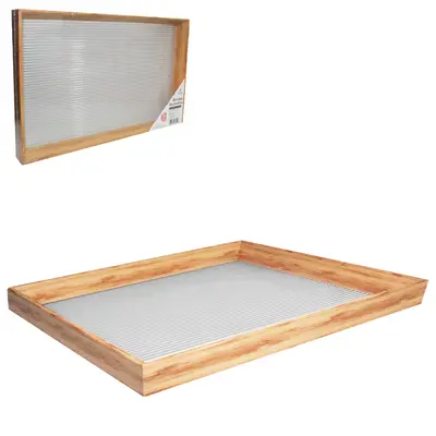 BANDEJA DE PLASTICO TIPO MADEIRA COM FUNDO TRANSPARENTE RETANGULAR DECORATIVA DECOR 35,8X22,7X3,5CM
