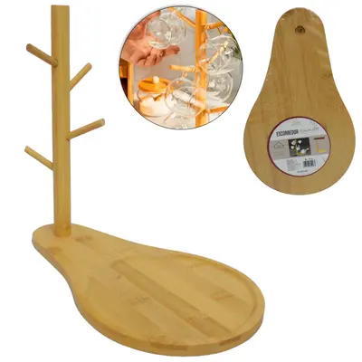 SUPORTE ORGANIZADOR DE BAMBU PARA XICARA E CHALEIRA 29X26CM