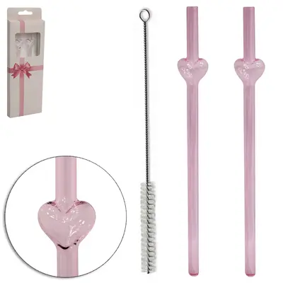 CANUDO DE VIDRO CORACAO REUTILIZAVEL 2 PECAS + ESCOVA HIGIENICA