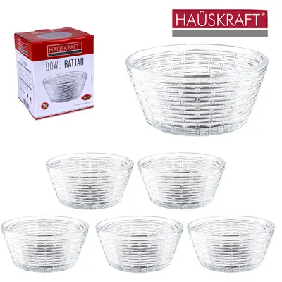 JOGO DE TIGELA DE VIDRO REDONDA PARA SOBREMESA BOWL RATTAN HAUSKRAFT COM 6 PECAS 280ML