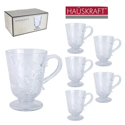 JOGO DE CANECA XICARA DE VIDRO PARA CAFE / CAPPUCCINO LINHA SERVIR SPRING HAUSKRAFT PREMIUM 6 PECAS 330ML