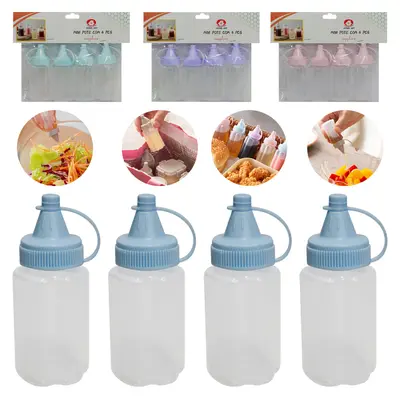 CONJUNTO DE MINI BISNAGA POTE DE PLASTICO COM TAMPA 4 PECAS