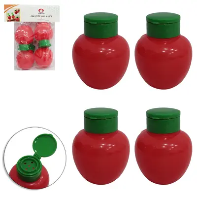 CONJUNTO DE MINI POTE / PORTA CONDIMENTO DE PLASTICO COM TAMPA 4 PECAS 50ML 5,5X4,5CM DE Ø