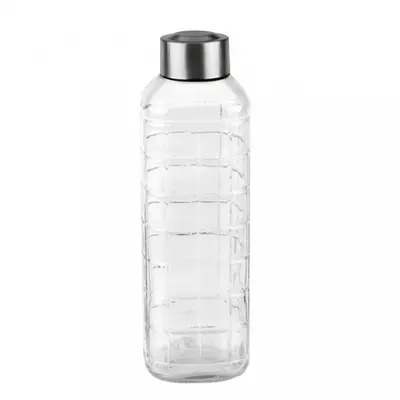 GARRAFA DE AGUA DE VIDRO QUADRUS COM TAMPA DE INOX 1000ML