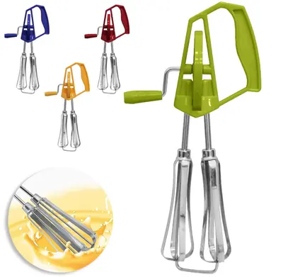 BATEDOR DE CLARA FOUET MANUAL DE INOX DUPLO A MANIVELA CABO PLASTICO 25X13X7CM