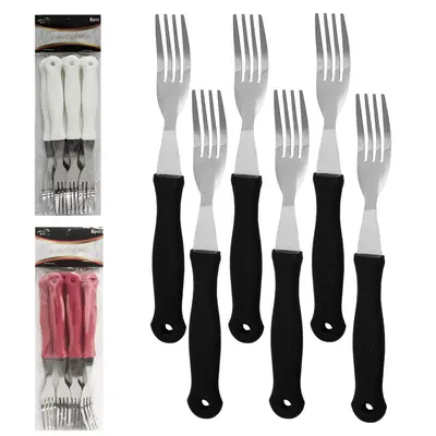 GARFO DE MESA DE INOX CABO PLASTICO BRANCO / PRETO / VERMELHO TOP CASA COM 6 PECAS 19,5CM