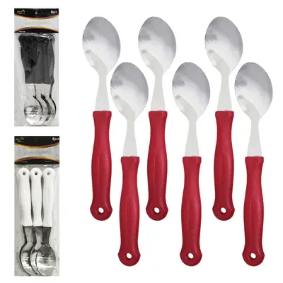 COLHER DE MESA DE INOX CABO PLASTICO BRANCO / PRETO / VERMELHO TOP CASA COM 6 PECAS 19CM