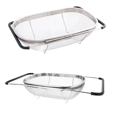 ESCORREDOR MULTIUSO DE INOX PARA ALIMENTOS COM ALCA RETRATIL 52X26X12CM