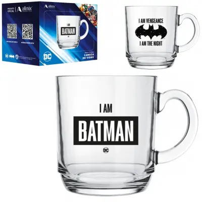 CANECA XICARA DE VIDRO DC BATMAN 300ML