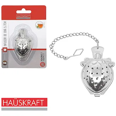 INFUSOR COADOR DE CHA DE INOX MORANGO HAUSKRAFT 5,7X3CM NA CARTELA