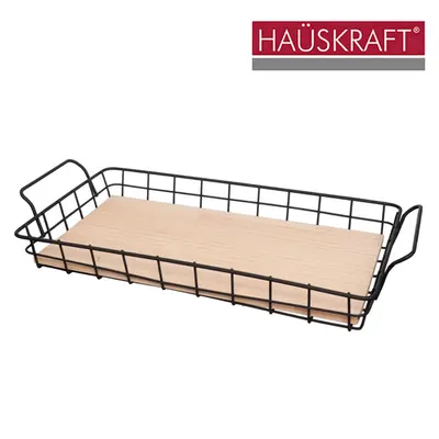 BANDEJA ARAMADO / MADEIRA RETANGULAR DECORATIVA COM ALCA BLACK HAUSKRAFT 41X20X7CM