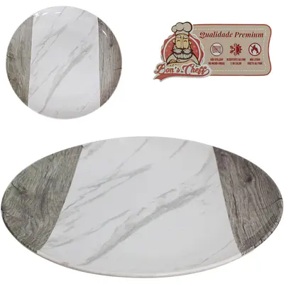 BANDEJA DE MELAMINA REDONDA GOURMET MARMORIZADA 30CM DE Ø BONS CHEFF
