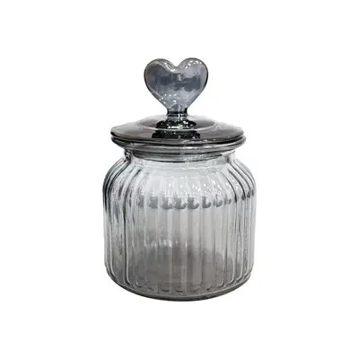 POTE DE VIDRO FUME REDONDO COM TAMPA HERMETICA CORACAO DE VIDRO 600ML