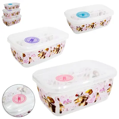 CONJUNTO DE POTE DE PLASTICO RETANGULAR COM TAMPA E VALVULA PARIS 3 PECAS 1000 / 580 / 310ML