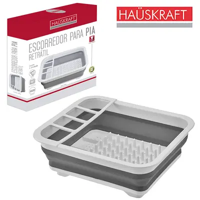 ESCORREDOR SECADOR DE PRATOS DE PLASTICO / SILICONE RETRATIL HAUSKRAFT 36,5X31X12CM