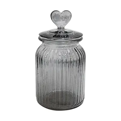 POTE DE VIDRO FUME REDONDO COM TAMPA HERMETICA CORACAO DE VIDRO 900ML