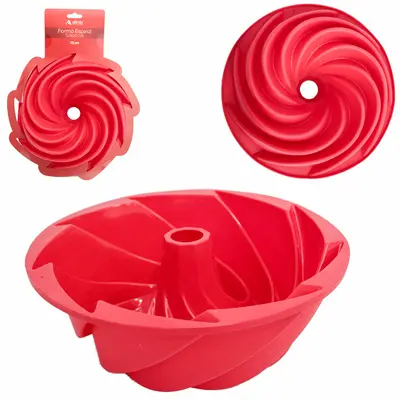 FORMA DE SILICONE REDONDA PARA BOLO / TORTA / PUDIM COM TUBO VERMELHO 8X25CM DE Ø