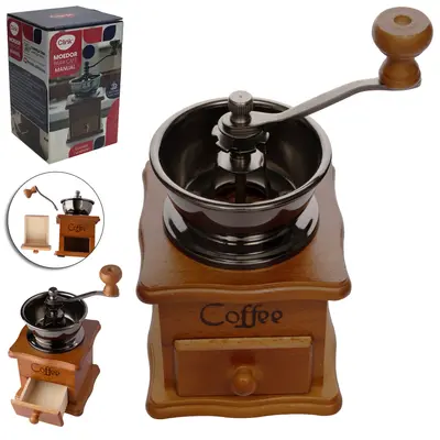 MAQUINA / MOEDOR DE GRAOS DE CAFE DE MADEIRA / METAL MANUAL A MANIVELA