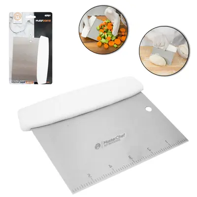 ESPATULA DE COZINHA CORTADOR / RASPADOR DE INOX COM REGUA MULTIUSO CABO PLASTICO MAX CORTE MASTERCHEF 15X13CM
