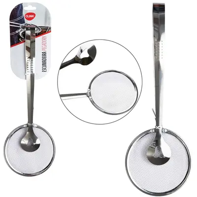 ESCUMADEIRA DE INOX ARAMADA PARA FRITURA COM PEGADOR 28CM