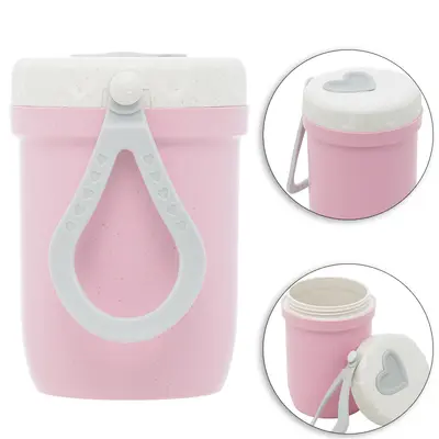 POTE TERMICO DE BAMBU ECOLOGICO COM PAREDE DUPLA + TAMPA E ALCA DE SILICONE ROSA 300ML