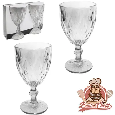 JOGO DE TACA DE VIDRO PARA AGUA / VINHO DIAMANTE COM 2 PECAS 300ML BONS CHEFF
