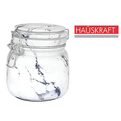 POTE DE VIDRO QUADRADO MARMORE MARBLE COM TAMPA HERMETICA DE VIDRO E FECHO HAUSKRAFT 650ML