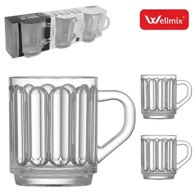 JOGO DE CANECA XICARA DE VIDRO PARA CAFE / CAPPUCCINO CARMINE TRANSPARENTE COM 3 PECAS 245ML