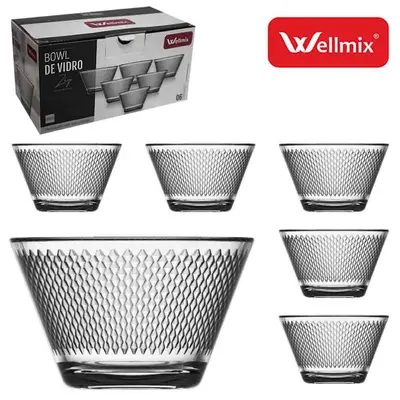JOGO DE TIGELA DE VIDRO REDONDA PARA SOBREMESA ZIG TRANSPARENTE COM 6 PECAS 300ML 10,5CM DE Ø