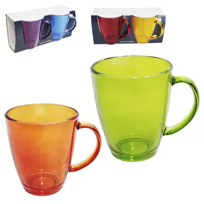 JOGO DE CANECA XICARA DE VIDRO COLORIDAS TRANSCOLOR FLUX COM 2 PECAS 350ML