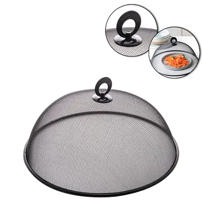 TAMPA / TELA PROTETORA DE METAL PARA ALIMENTOS COM ALCA DE PLASTICO BLACK 10X24CM DE Ø