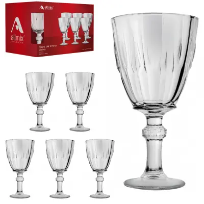 JOGO DE TACA DE VIDRO PARA AGUA / VINHO LIVINA COM 6 PECAS 200ML