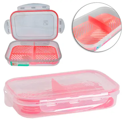 PORTA FRIOS DE PLASTICO DUPLO RETANGULAR COM TELA + TAMPA VERMELHO 700ML 22,5X15X3,7CM