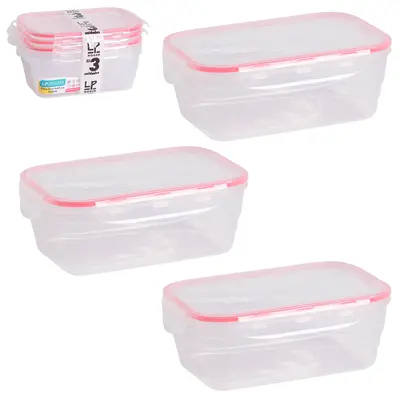 CONJUNTO DE POTE DE PLASTICO RETANGULAR COM TAMPA HERMETICA E TRAVA VERMELHO COM 3 PECAS 500ML 15X10,5X5,5CM