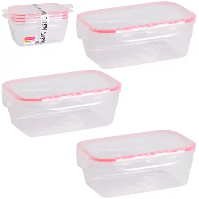 CONJUNTO DE POTE DE PLASTICO RETANGULAR COM TAMPA HERMETICA E TRAVA VERMELHO COM 3 PECAS 1000ML 19,5X13,5X7CM