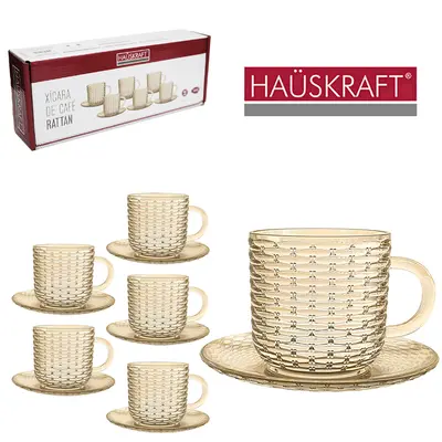 JOGO DE XICARA DE VIDRO COM PIRES PARA CAFE RATTAN AMBAR HAUSKRAFT COM 12 PECAS 90ML