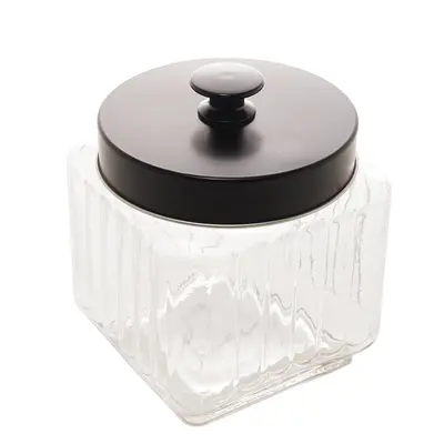 POTE DE VIDRO QUADRADO PARA MANTIMENTOS COM TAMPA DE METAL PRETA VEGAS 1,2L