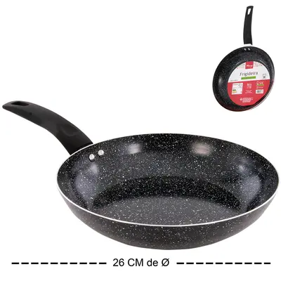 FRIGIDEIRA REVESTIDA CERAMICA ANTIADERENTE MARBLE PRETA CABO EMBORRACHADO 26CM DE Ø
