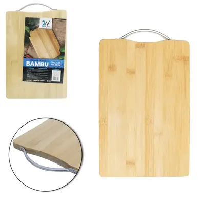 TABUA DE CORTE DE MADEIRA / BAMBU MULTIUSO RETANGULAR COM ALCA DE METAL 30X20CM