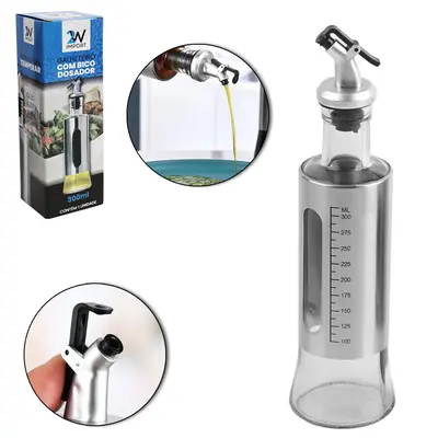 AZEITEIRO / VINAGREIRO DE VIDRO / INOX COM BICO DOSADOR DE PLASTICO 300ML