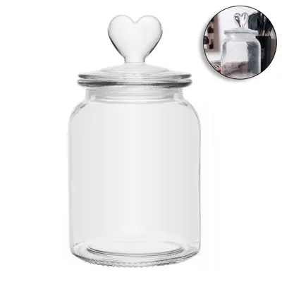 POTE DE VIDRO REDONDO COM TAMPA HERMETICA CORACAO 1000ML